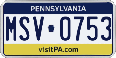 PA license plate MSV0753
