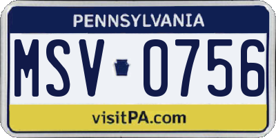 PA license plate MSV0756