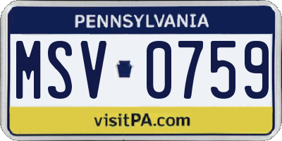PA license plate MSV0759