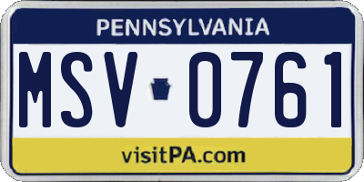 PA license plate MSV0761