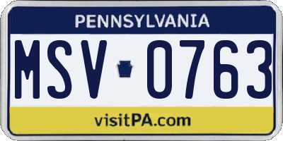 PA license plate MSV0763