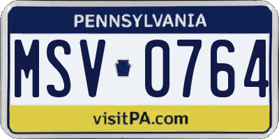 PA license plate MSV0764