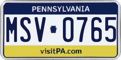 PA license plate MSV0765