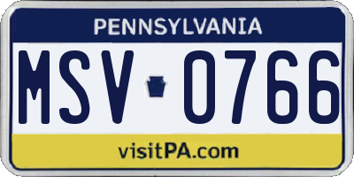 PA license plate MSV0766