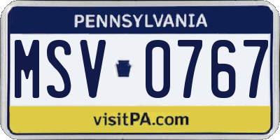 PA license plate MSV0767