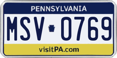 PA license plate MSV0769