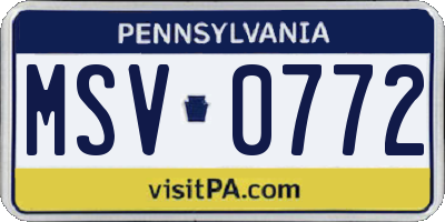 PA license plate MSV0772