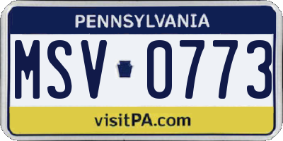 PA license plate MSV0773