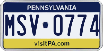 PA license plate MSV0774