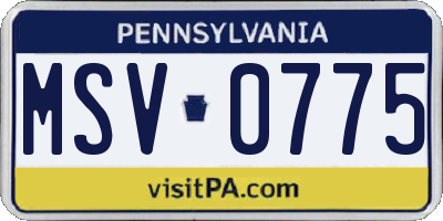 PA license plate MSV0775