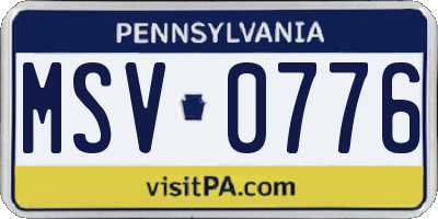 PA license plate MSV0776