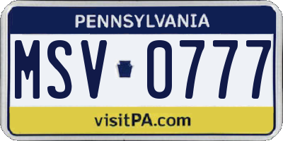 PA license plate MSV0777