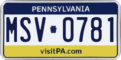 PA license plate MSV0781