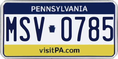 PA license plate MSV0785