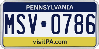PA license plate MSV0786