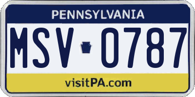 PA license plate MSV0787