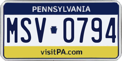 PA license plate MSV0794