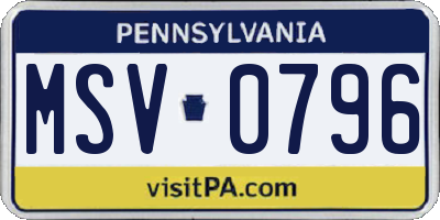 PA license plate MSV0796
