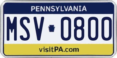 PA license plate MSV0800