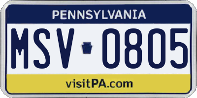 PA license plate MSV0805