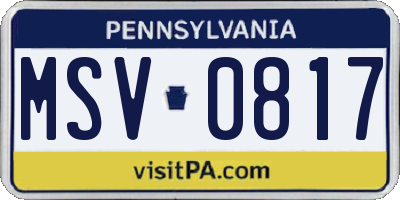 PA license plate MSV0817