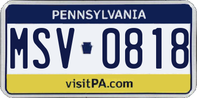 PA license plate MSV0818