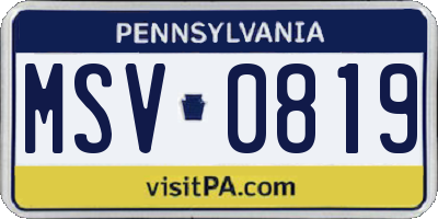 PA license plate MSV0819