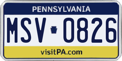 PA license plate MSV0826