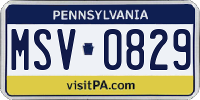 PA license plate MSV0829