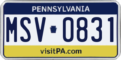 PA license plate MSV0831