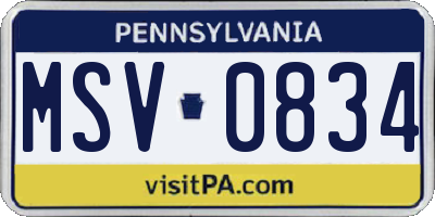 PA license plate MSV0834