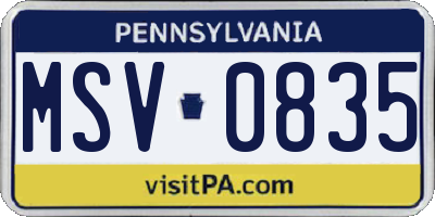 PA license plate MSV0835