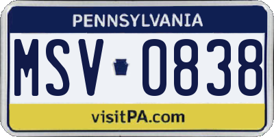 PA license plate MSV0838