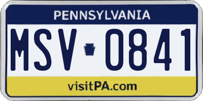 PA license plate MSV0841