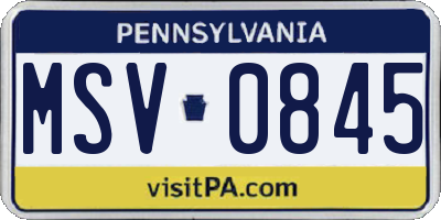 PA license plate MSV0845