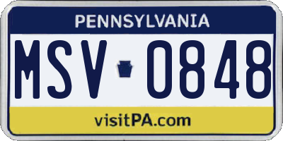 PA license plate MSV0848