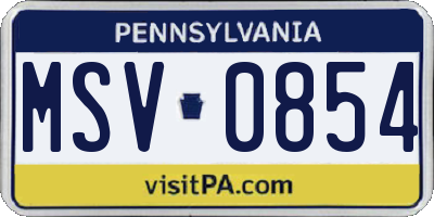 PA license plate MSV0854