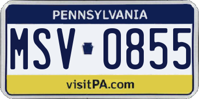 PA license plate MSV0855