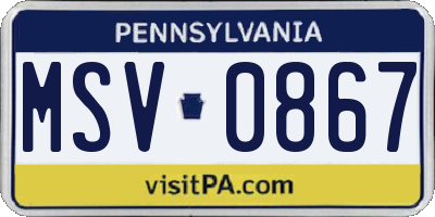 PA license plate MSV0867