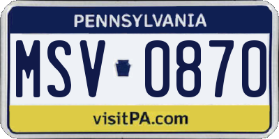 PA license plate MSV0870