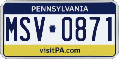 PA license plate MSV0871