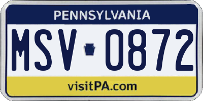 PA license plate MSV0872