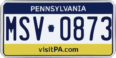 PA license plate MSV0873