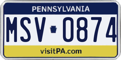 PA license plate MSV0874