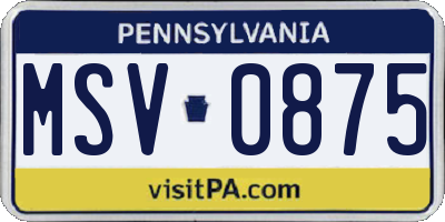 PA license plate MSV0875