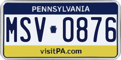 PA license plate MSV0876