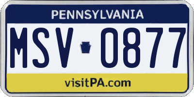 PA license plate MSV0877