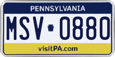 PA license plate MSV0880