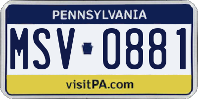 PA license plate MSV0881