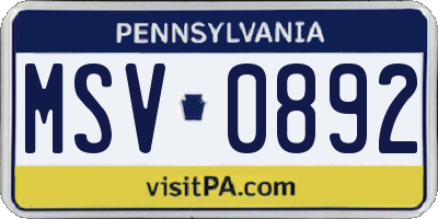 PA license plate MSV0892